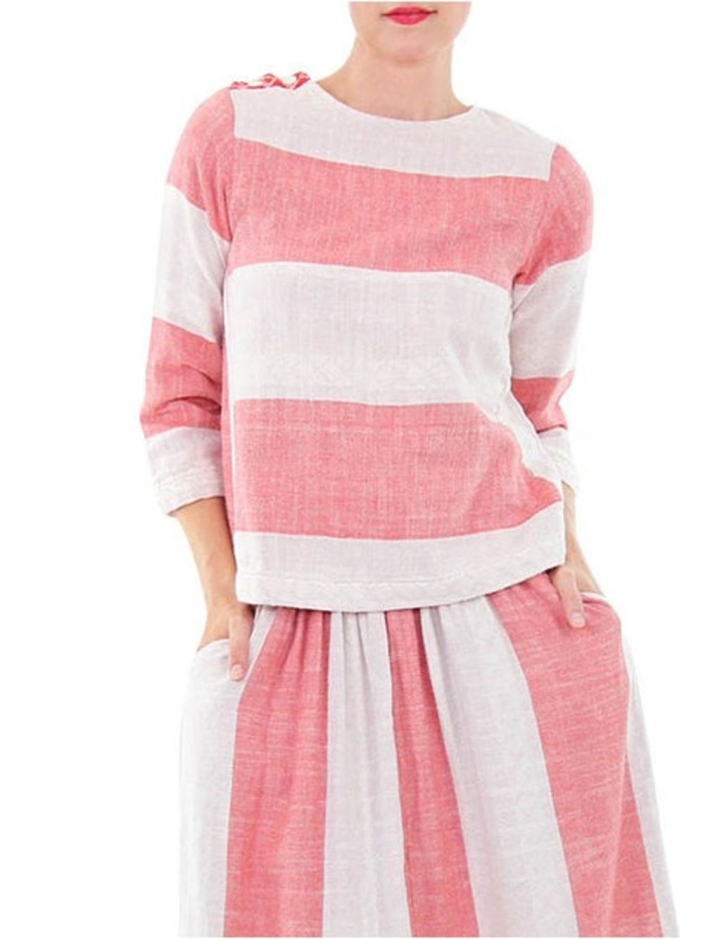 Ace & Jig Red and White Striped Cotton Top Medium